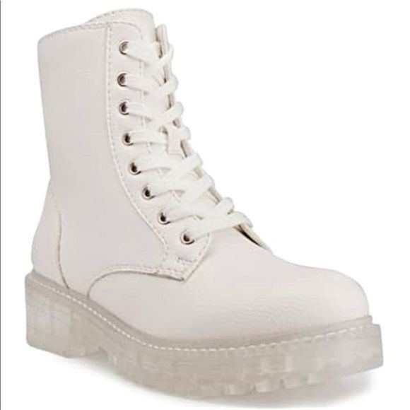 Sugar Shoes - Sugar Kaedy Combat Boot Cream Clear Soles Size 7